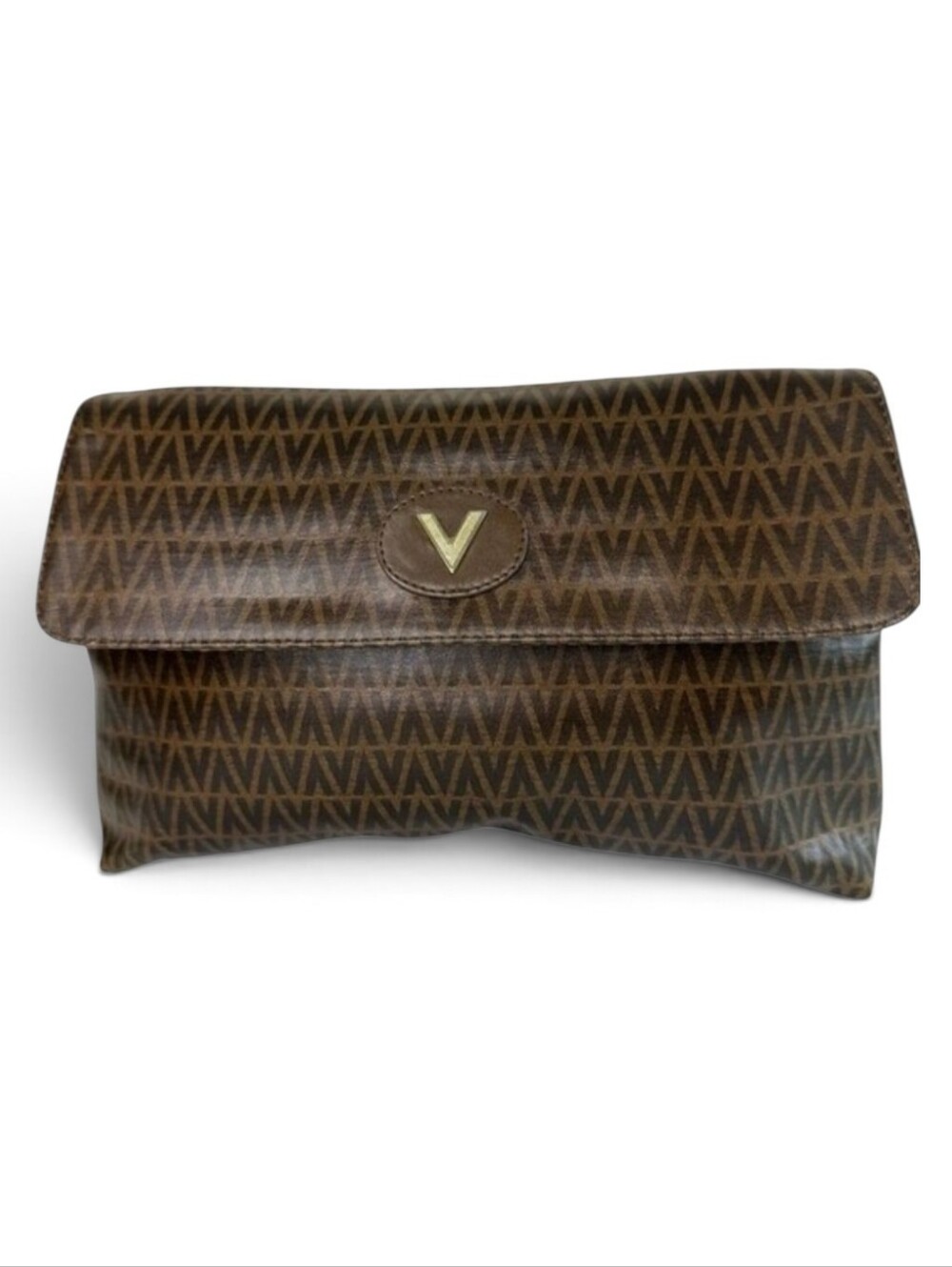 Mario Valentino Brown Monogram Leather Clutch Purse